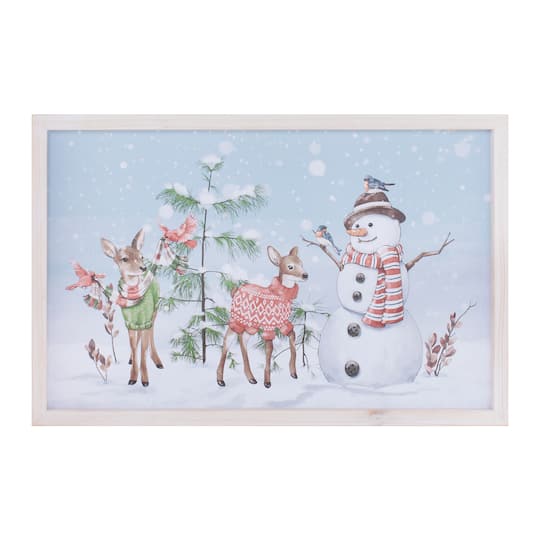 Melrose 20" x 13" Framed Snowman & Deer Wall Art